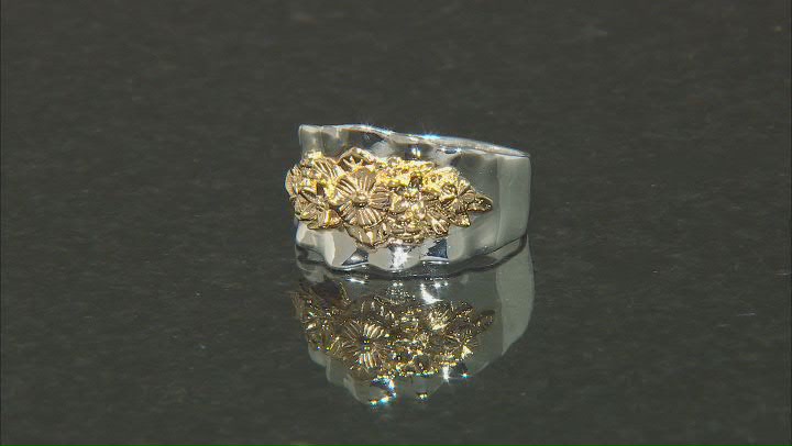 Sterling Silver & 14K Yellow Gold Over Sterling Silver Flower Band Ring Video Thumbnail