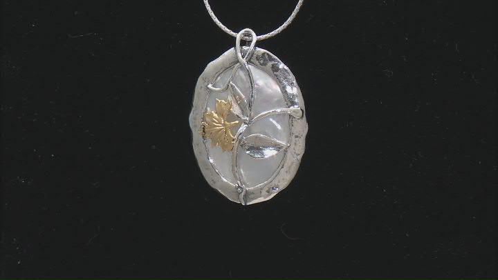 Mother-Of-Pearl Sterling Silver &14K Yellow Gold Over Sterling Silver Floral Pendant With Chain Video Thumbnail