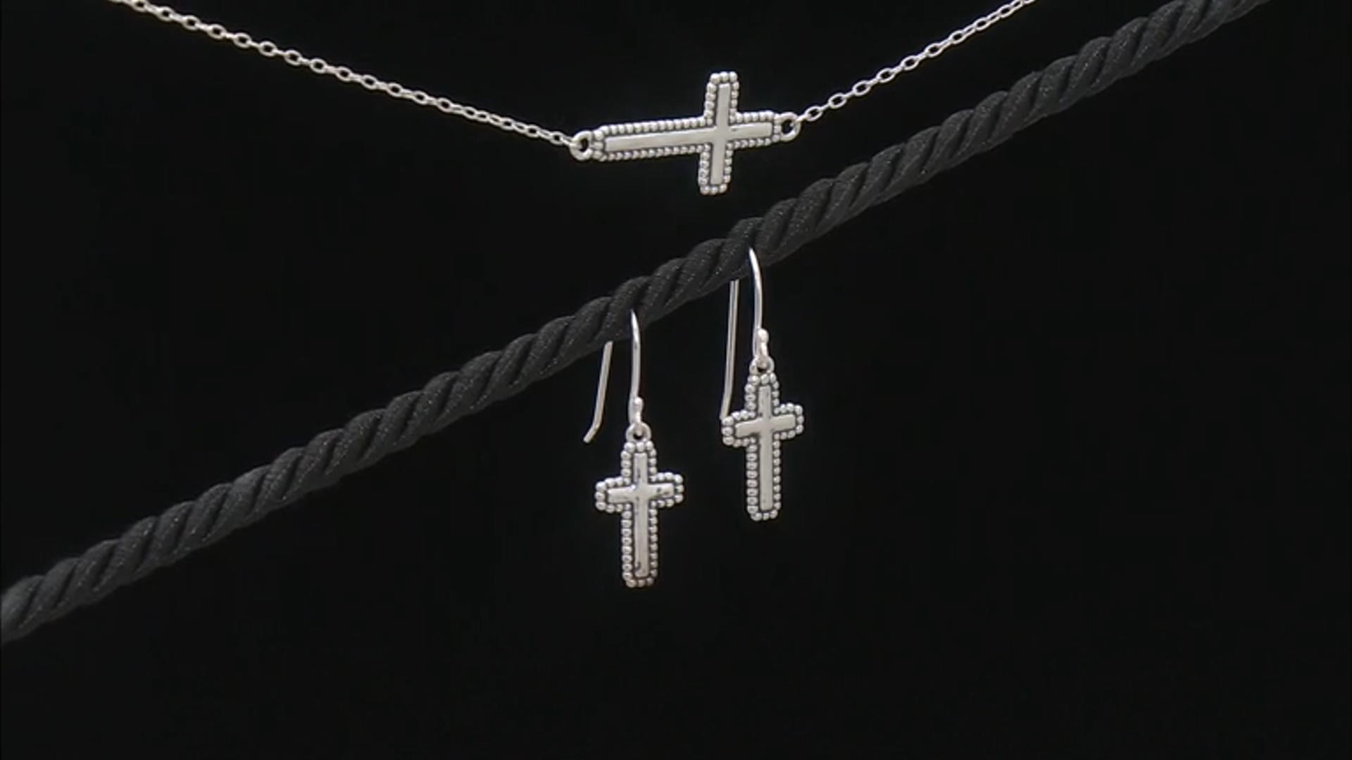 Sterling Silver Cross Necklace & Earring Set Video Thumbnail