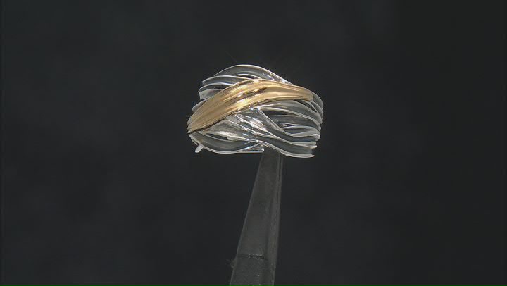 Two Tone Sterling Silver & 14K Yellow Gold Over Sterling Silver High Polish Crossover Ring Video Thumbnail