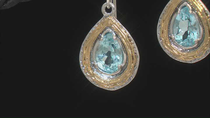Sky Blue Topaz Two Tone Sterling Silver & 14K Yellow Gold Over Sterling Silver Earrings 4.50ctw Video Thumbnail