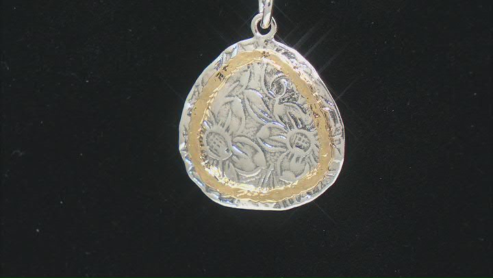 Two Tone Sterling Silver & 14K Yellow Gold Over Sterling Silver Floral Pendant With Chain Video Thumbnail