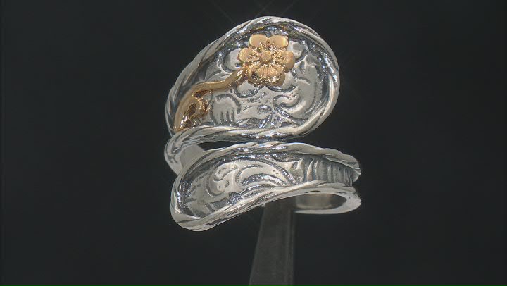 Two Tone Sterling Silver & 14K Yellow Gold Over Sterling Silver Floral Ring Video Thumbnail