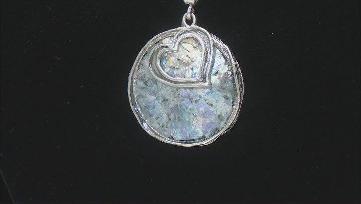 23mm Roman Glass Sterling Silver Heart Pendant With Chain Video Thumbnail