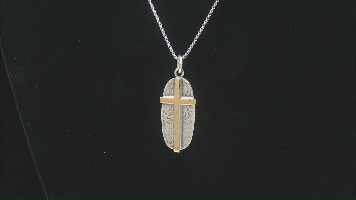 Two Tone Sterling Silver & 14K Yellow Gold Over Sterling Silver Cross Pendant With Chain Video Thumbnail