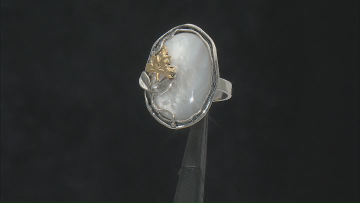 18x25mm Mother-Of-Pearl Sterling Silver &14K Yellow Gold Over Sterling Silver Ring Video Thumbnail