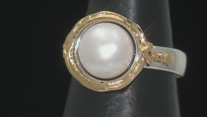 9.5-10mm Cultured Freshwater Pearl Two Tone Sterling Silver & 14K Yellow Gold Over Silver Ring Video Thumbnail
