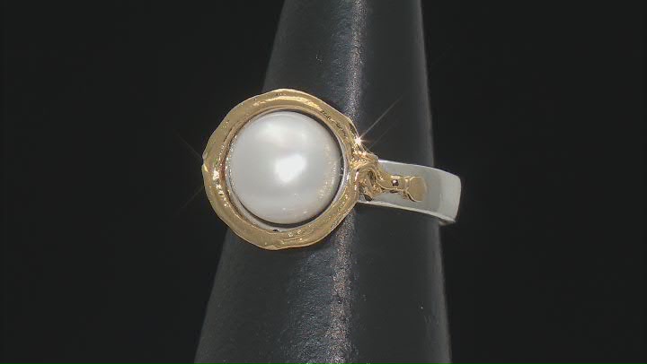 9.5-10mm Cultured Freshwater Pearl Two Tone Sterling Silver & 14K Yellow Gold Over Silver Ring Video Thumbnail