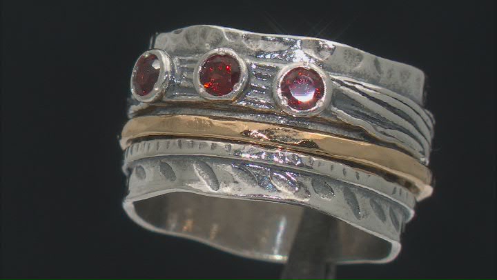 Red Garnet Two Tone Sterling Silver & 14K Yellow Gold Over Sterling Silver Spinner Ring 3.00ctw Video Thumbnail