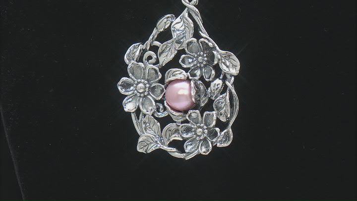 9.5-10mm Pink Cultured Freshwater Pearl Sterling Silver Floral Pendant With Chain Video Thumbnail