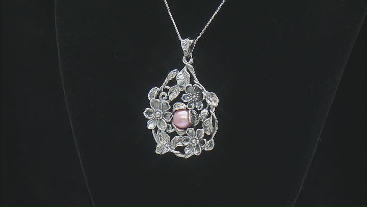 9.5-10mm Pink Cultured Freshwater Pearl Sterling Silver Floral Pendant With Chain Video Thumbnail