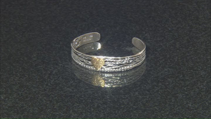 Two Tone Sterling Silver & 14k Gold Over Sterling Silver Heart Cuff Bracelet Video Thumbnail