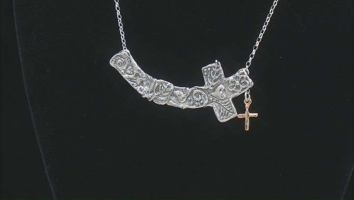 Two Tone Sterling Silver & 14k Gold Over Silver Cross Charm Necklace Video Thumbnail