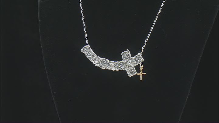 Two Tone Sterling Silver & 14k Gold Over Silver Cross Charm Necklace Video Thumbnail