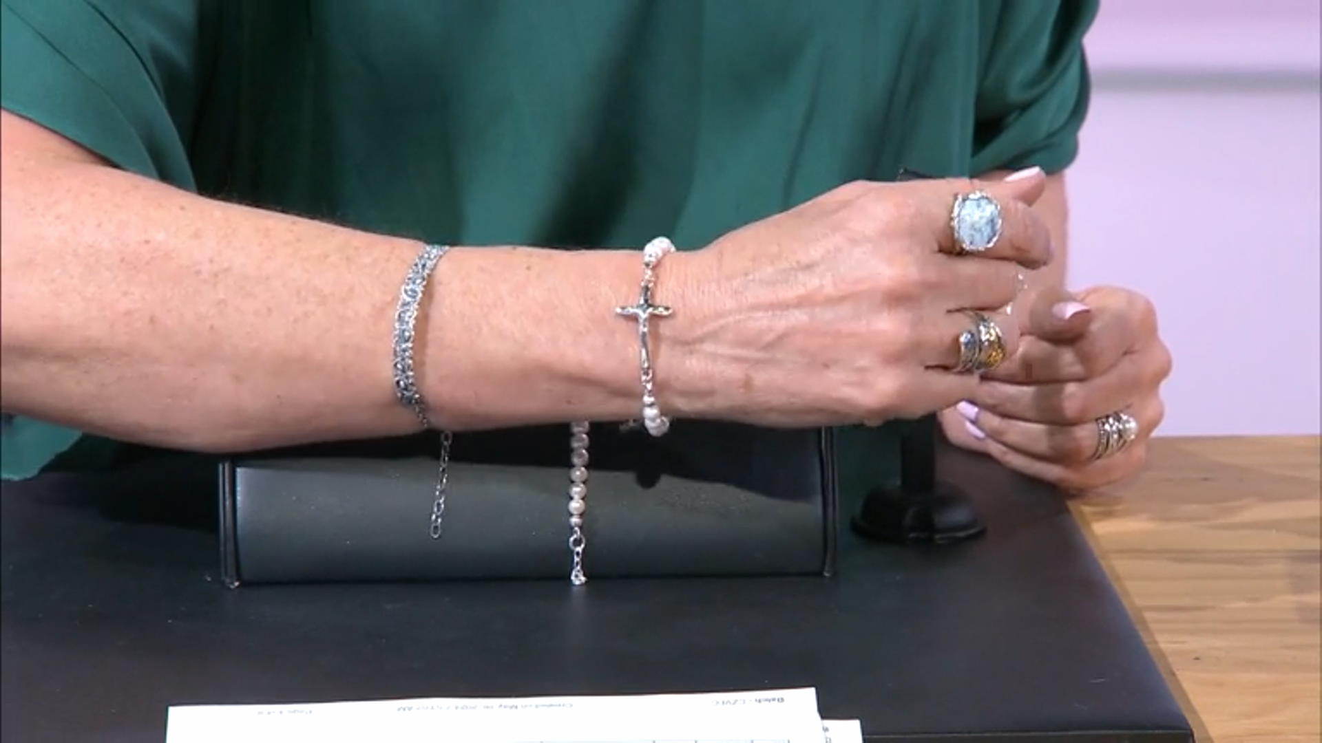 6-6.5mm Cultured Freshwater Pearl Sterling Silver Cross Bracelet Video Thumbnail