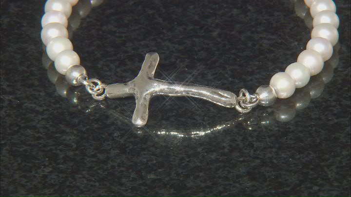 6-6.5mm Cultured Freshwater Pearl Sterling Silver Cross Bracelet Video Thumbnail