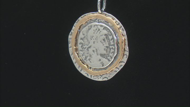 Two Tone Sterling Silver & 14K Yellow Gold Over Sterling Silver Coin Pendant W/ Chain Video Thumbnail