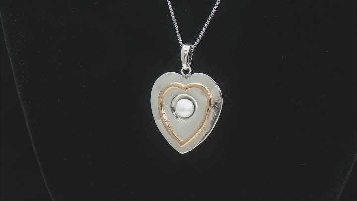 6.5-7mm Cultured Freshwater Pearl Silver & 14K Gold Over Silver Heart Pendant With Chain Video Thumbnail