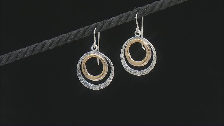 Two Tone Sterling Silver & 14k Yellow Gold Over Silver Textured Circle Earrings Video Thumbnail