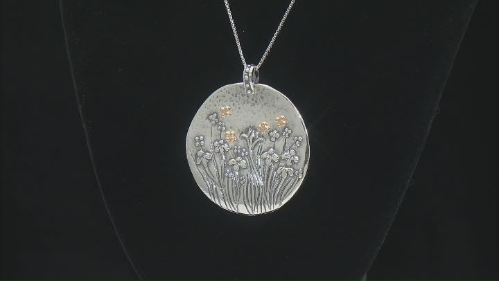 Two Tone Sterling Silver & 14k Yellow Gold Over Sterling Silver Floral Pendant With Chain Video Thumbnail