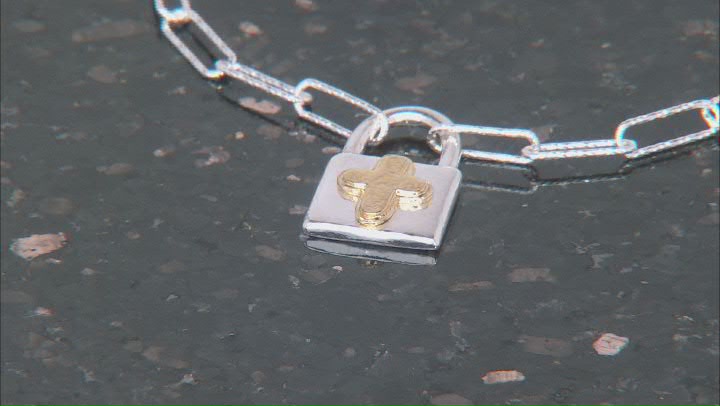 Sterling Silver With 14K Gold Over Silver Cross Locket Charm Bracelet Video Thumbnail