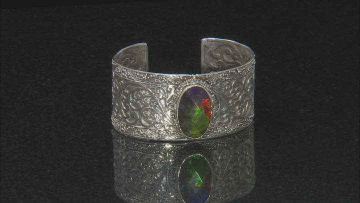 Multi-Color Mosaic Ammolite Triplet Silver Bracelet Video Thumbnail