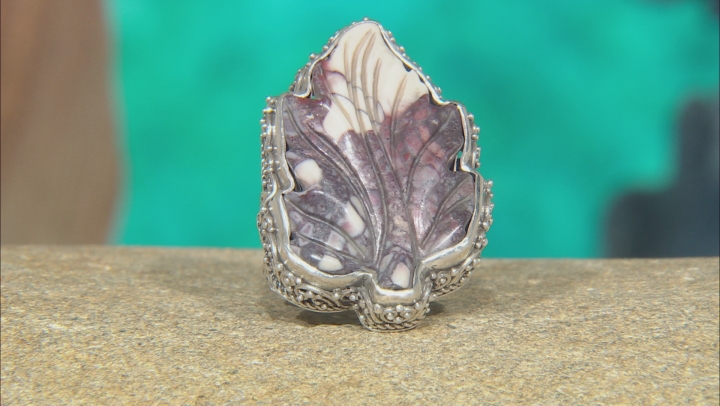 Multicolor Porcelain Jasper Silver Leaf Ring