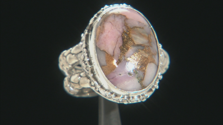 Pink Opal Mosaic Cabochon Silver Solitaire Ring Video Thumbnail