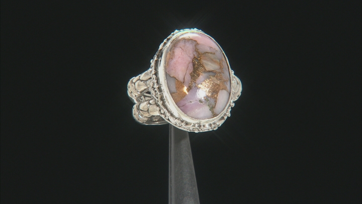 Pink Opal Mosaic Cabochon Silver Solitaire Ring Video Thumbnail