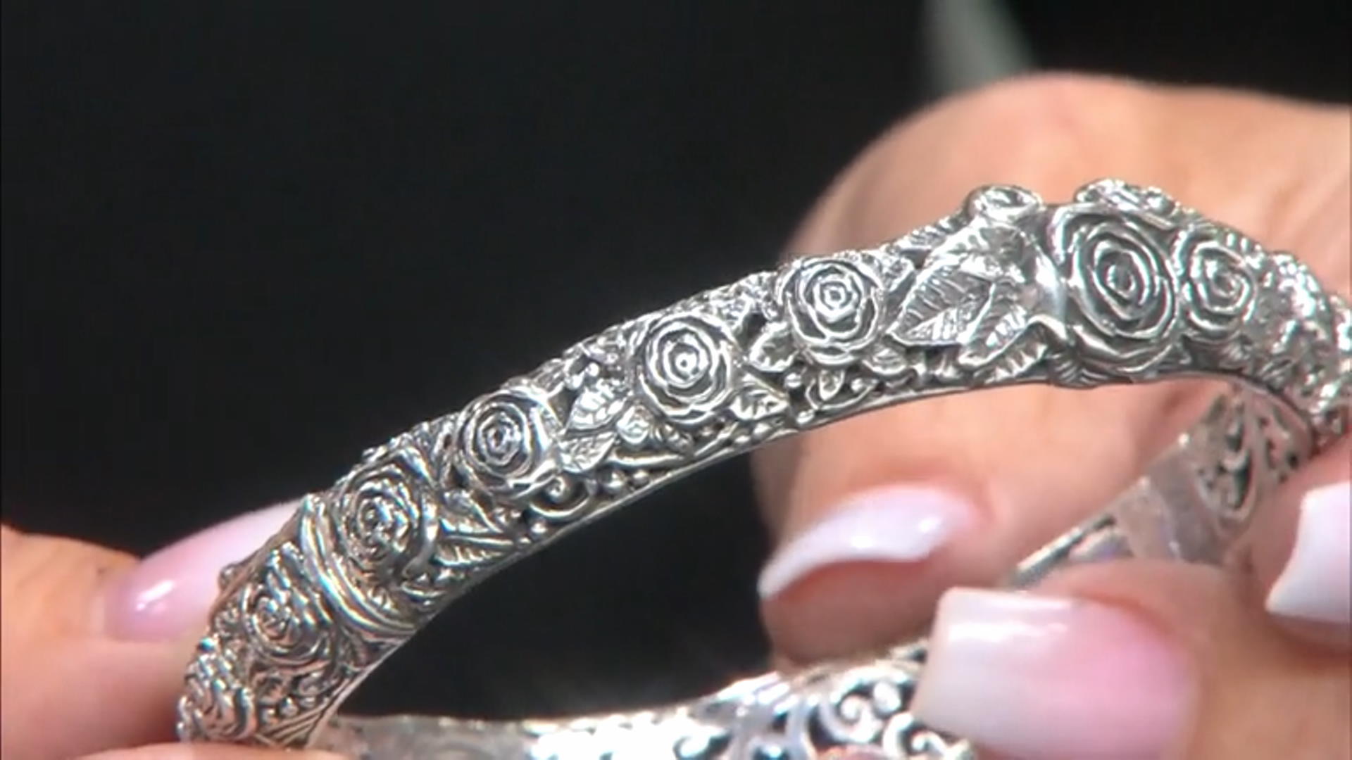 Sterling Silver Rose Bangle Bracelet Video Thumbnail