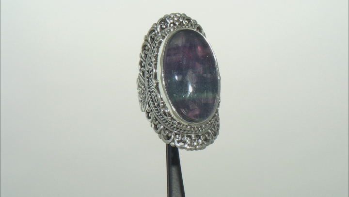 Banded Fluorite Doublet Silver Solitaire Ring Video Thumbnail