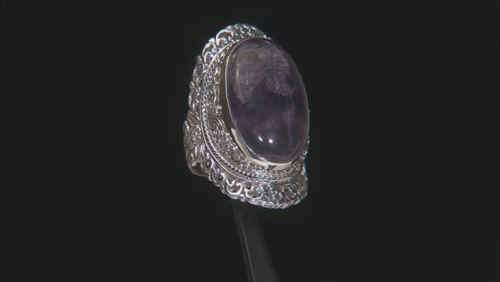 Banded Fluorite Doublet Silver Solitaire Ring Video Thumbnail