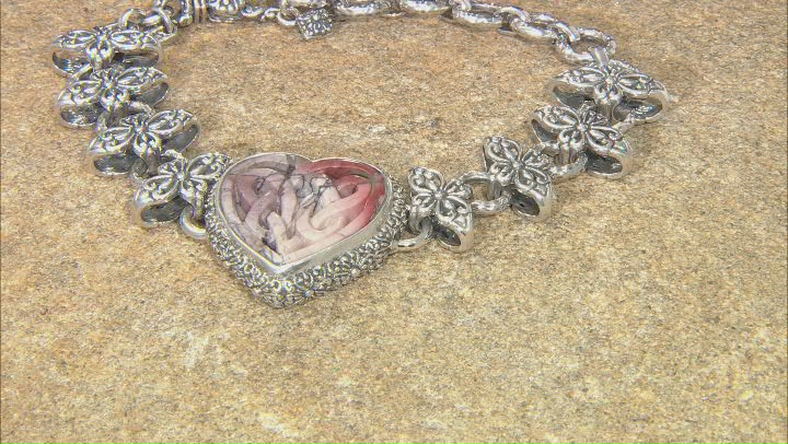 Multi-Color Porcelain Jasper Sterling Silver Celtic Heart Bracelet