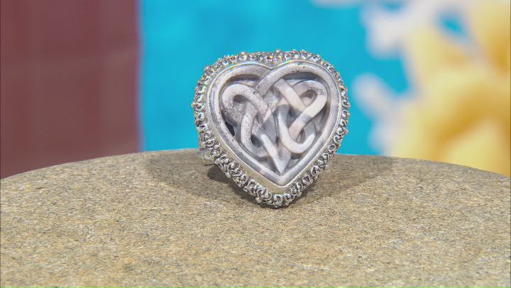 Multi-Color Porcelain Jasper Sterling Silver Celtic Heart Ring