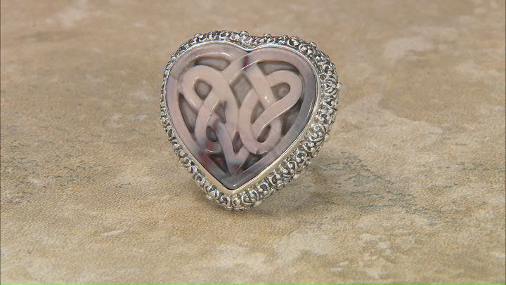 Multi-Color Porcelain Jasper Sterling Silver Celtic Heart Ring