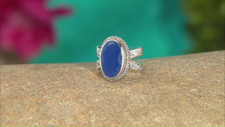 Dark Blue Onyx Sterling Silver Solitaire Ring Video Thumbnail