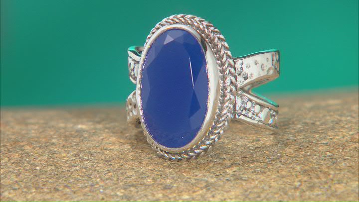 Dark Blue Onyx Sterling Silver Solitaire Ring Video Thumbnail
