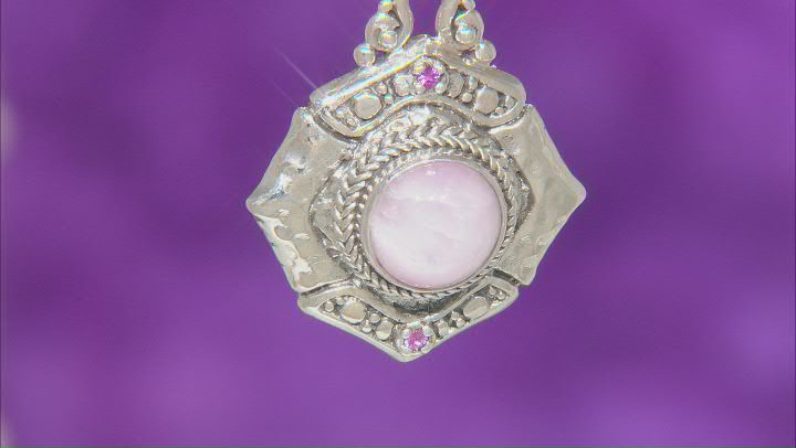 Pink Kunzite & Sapphire Silver Enhancer Pendant .02ctw