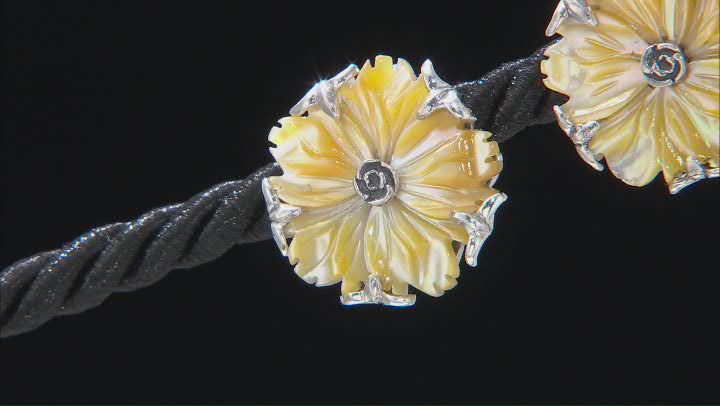 Yellow Carved Mother-of-Pearl Silver Flower Earrings Video Thumbnail