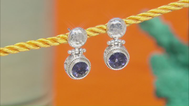 Blueberry Quartz Silver Earrings 2.98ctw