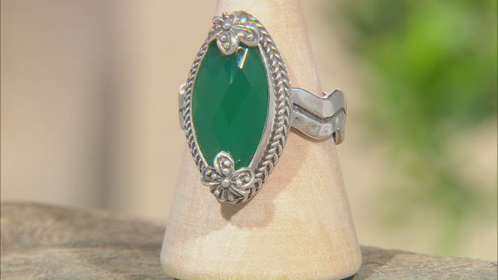 Green Onyx Silver Stackable Set of 3 Rings