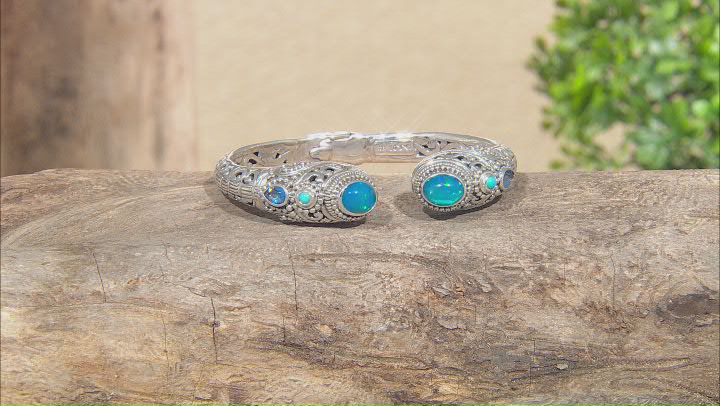 Paraiba Color Opal, Topaz & Turquoise Silver Bracelet .86ctw