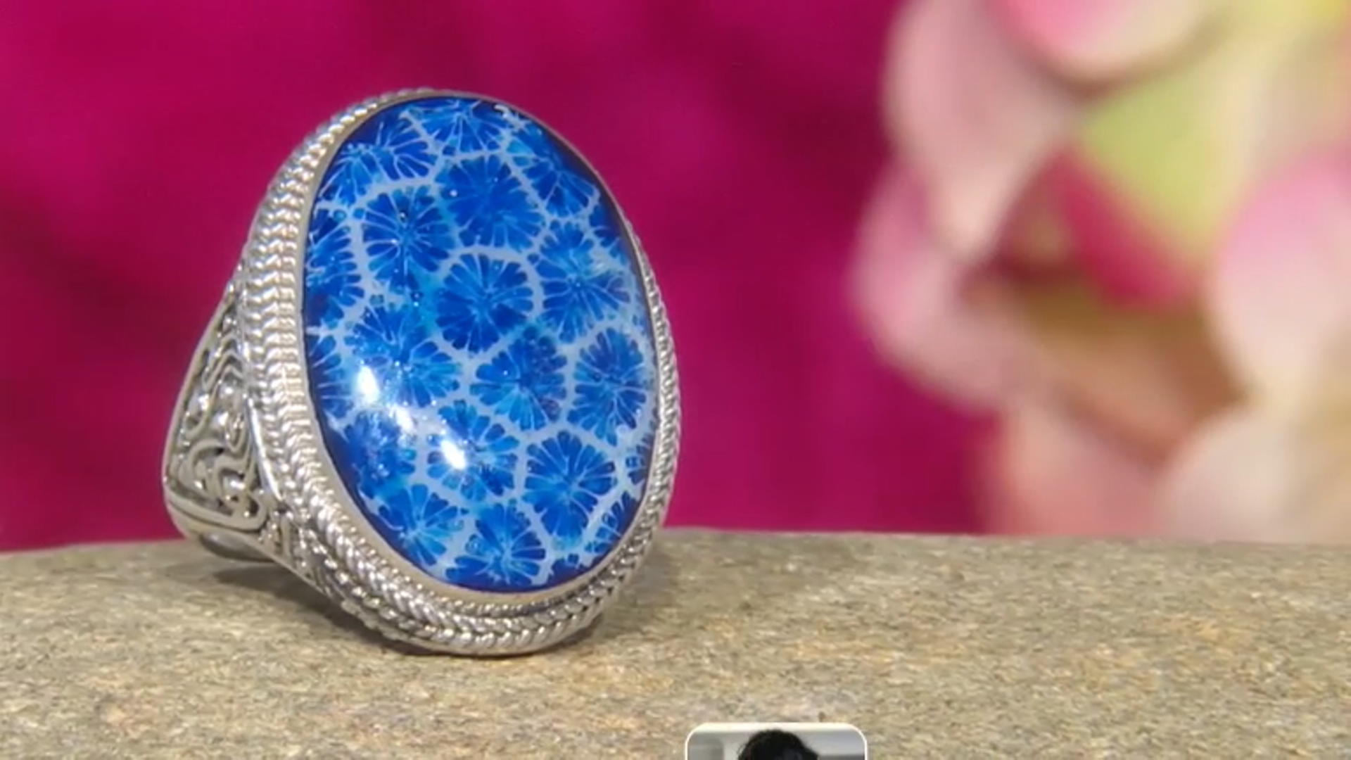 Navy Blue Indonesian Coral Silver Ring Video Thumbnail