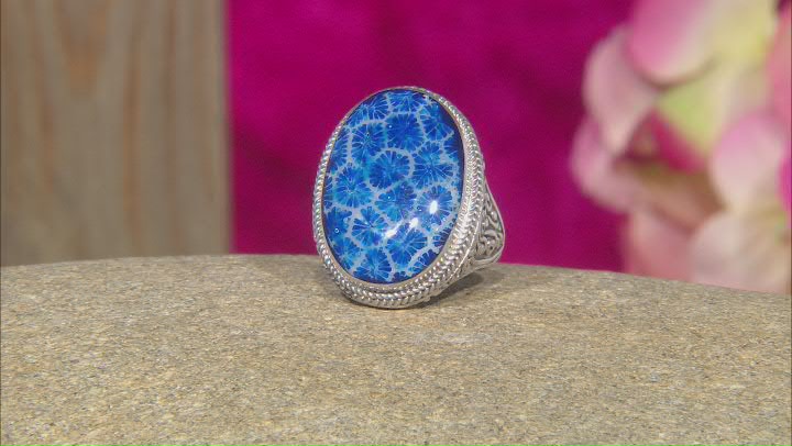 Navy Blue Indonesian Coral Silver Ring Video Thumbnail