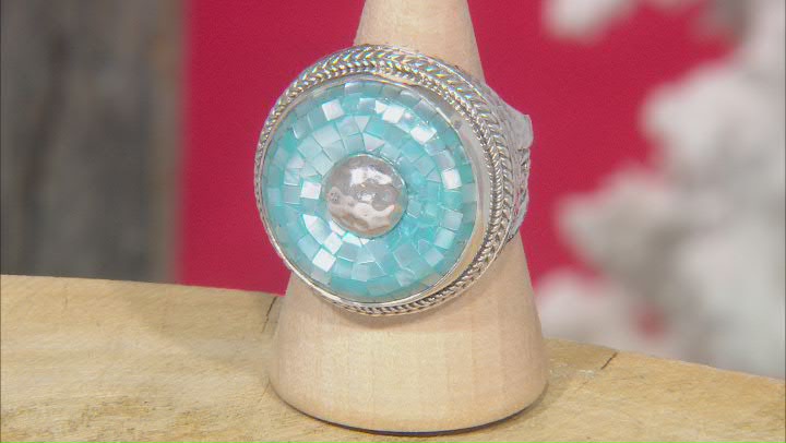 Aqua Mosaic Mother-of-Pearl Silver Ring Video Thumbnail