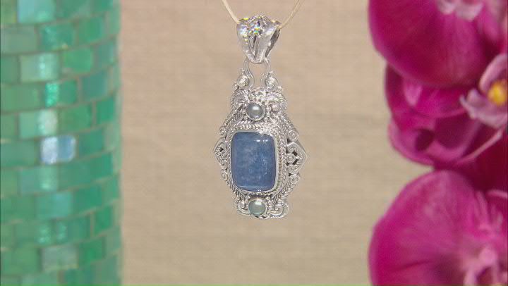 Blue Kyanite & Peacock Cultured Freshwater Pearl Silver Pendant Video Thumbnail