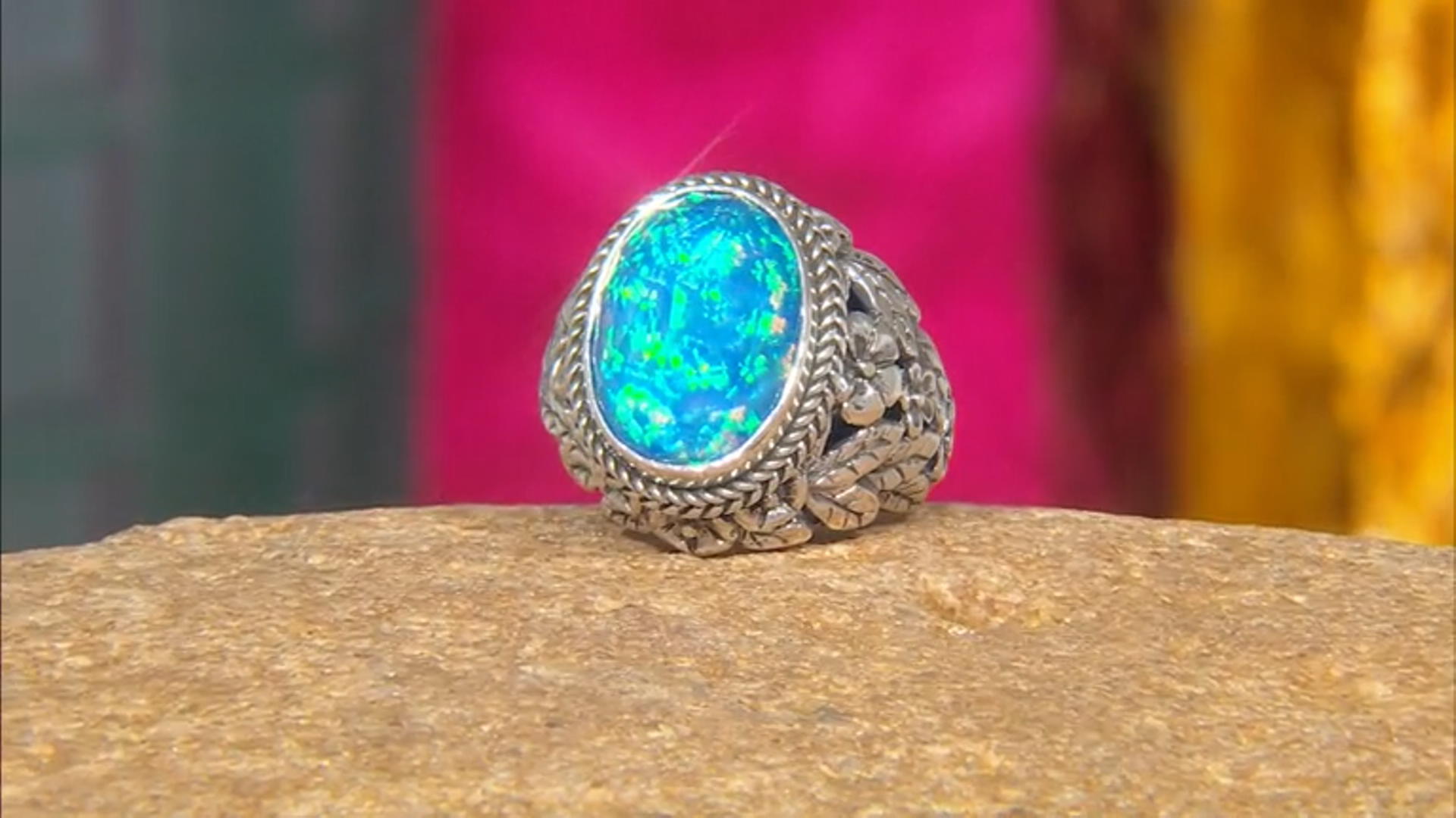 Lab Created Twilight Opal Quartz Doublet Silver Ring 8.93ct Video Thumbnail