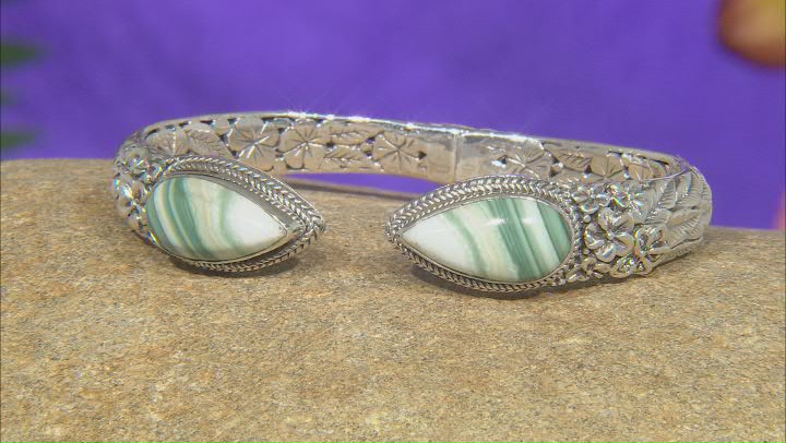 Green Opal Silver Frangipani Bracelet