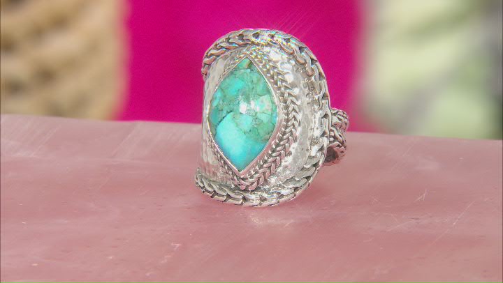 Mosaic Turquoise Silver Hammered Ring Video Thumbnail