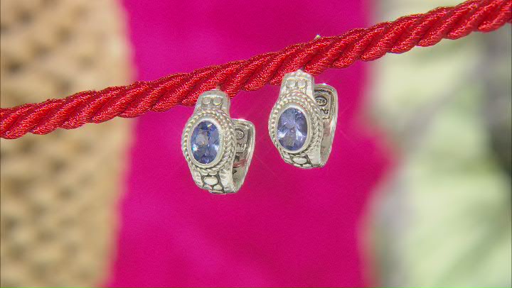 Blue Tanzanite Silver Hammered Earrings 1.28ctw Video Thumbnail